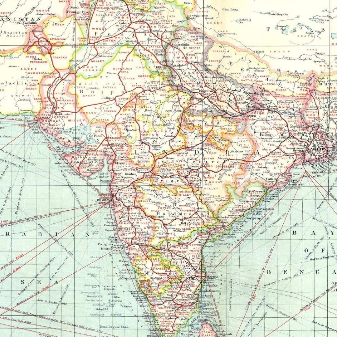 Original Antique Map 1907 - Indian Empire: Industries and Communications - ramblingsofasikh