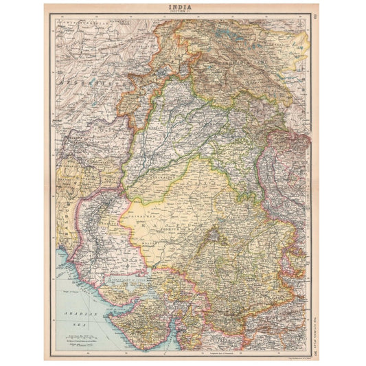 Original Antique Map 1912 - North West Frontier of British India: Rajputana, Punjab, Gujarat, Kashmir - ramblingsofasikh