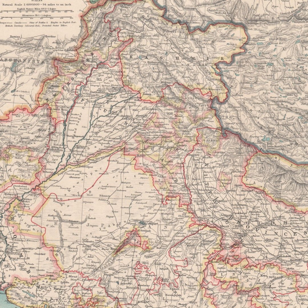 Original Antique Map 1912 - Northern British India: Battlefields and Dates - ramblingsofasikh