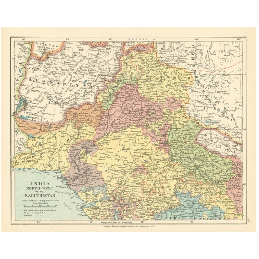 Original Antique Map c.1925 - India, North - West with Baluchistan - ramblingsofasikh