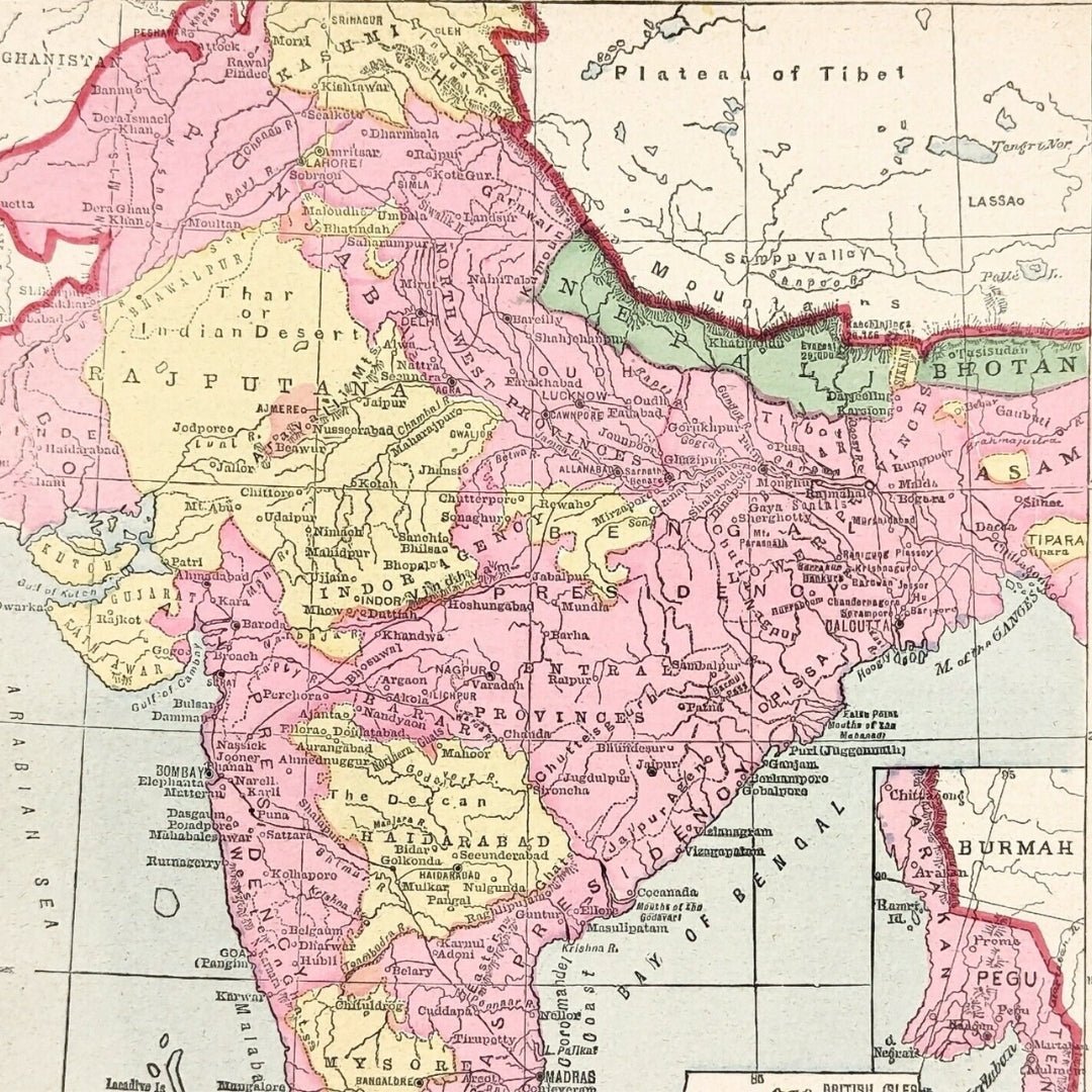 Tunison’s 1891 Map of India – British Territories, Protectorates & Ind ...