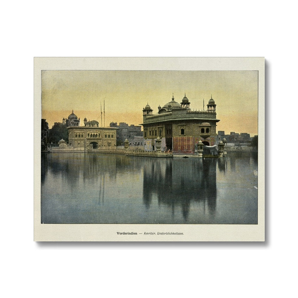 Vintage colourised photograph of Sri Harmandir Sahib, Amritsar, late 19th Century Canvas - ramblingsofasikh