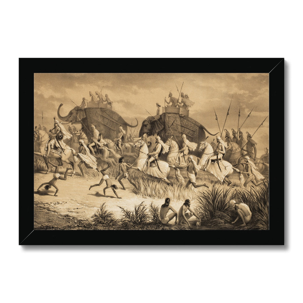 Cavalcade of Sikh Chieftains on Elephants, from 'Voyage in India', engraved by Louis Henri de Rudder (1807-81) pub. in London, 1858 Framed Print