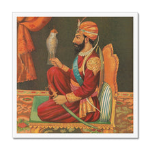 Load image into Gallery viewer, Guru Gobind Singh Ji with a Falcon, Chitra Shala Steam Press, Poona, circa 1900s Framed Print
