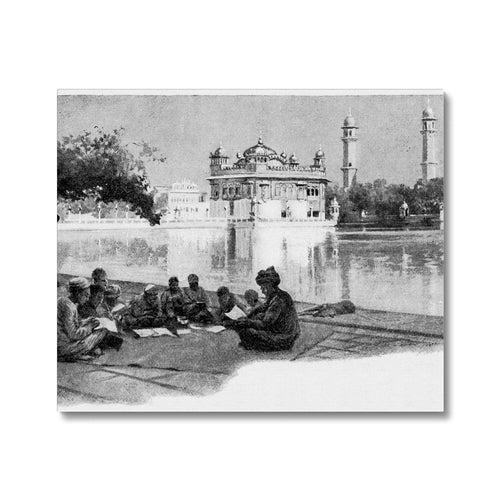 Group of Students at Harmandir Sahib, Amritsar - British Raj Era 19th Century Canvas - ramblingsofasikh