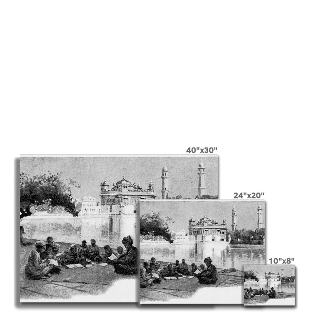 Group of Students at Harmandir Sahib, Amritsar - British Raj Era 19th Century Canvas - ramblingsofasikh