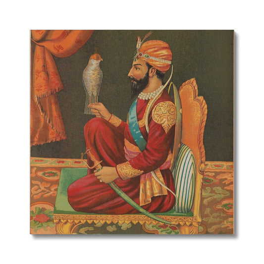 Guru Gobind Singh Ji with a Falcon, Chitra Shala Steam Press, Poona, circa 1900s Canvas - ramblingsofasikh