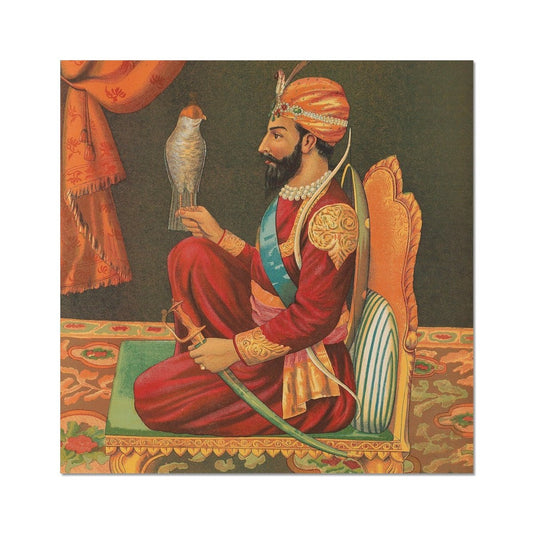 Guru Gobind Singh Ji with a Falcon, Chitra Shala Steam Press, Poona, circa 1900s Fine Art Print - ramblingsofasikh
