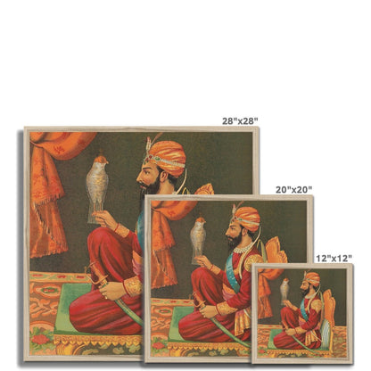Guru Gobind Singh Ji with a Falcon, Chitra Shala Steam Press, Poona, circa 1900s Framed Print - ramblingsofasikh