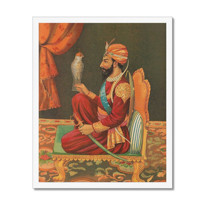 Guru Gobind Singh Ji with a Falcon, Chitra Shala Steam Press, Poona, circa 1900s Framed Print - ramblingsofasikh