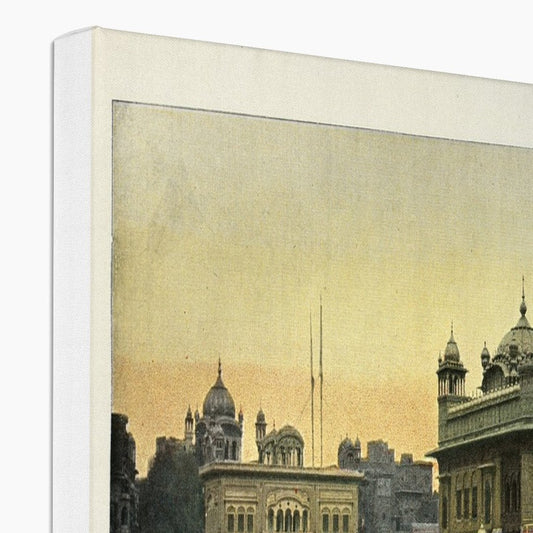 Vintage colourised photograph of Sri Harmandir Sahib, Amritsar, late 19th Century Canvas - ramblingsofasikh
